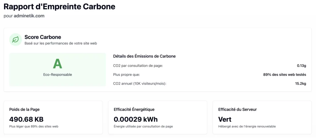 screenshot empreinte carbone site Adminetik